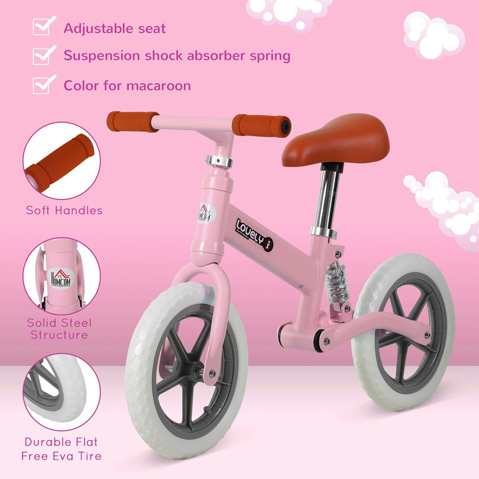image 1 of HOMCOM Kid Balance Bike ChildrenBicycle Adjustable Seat 2-5 Years No Pedal Pink