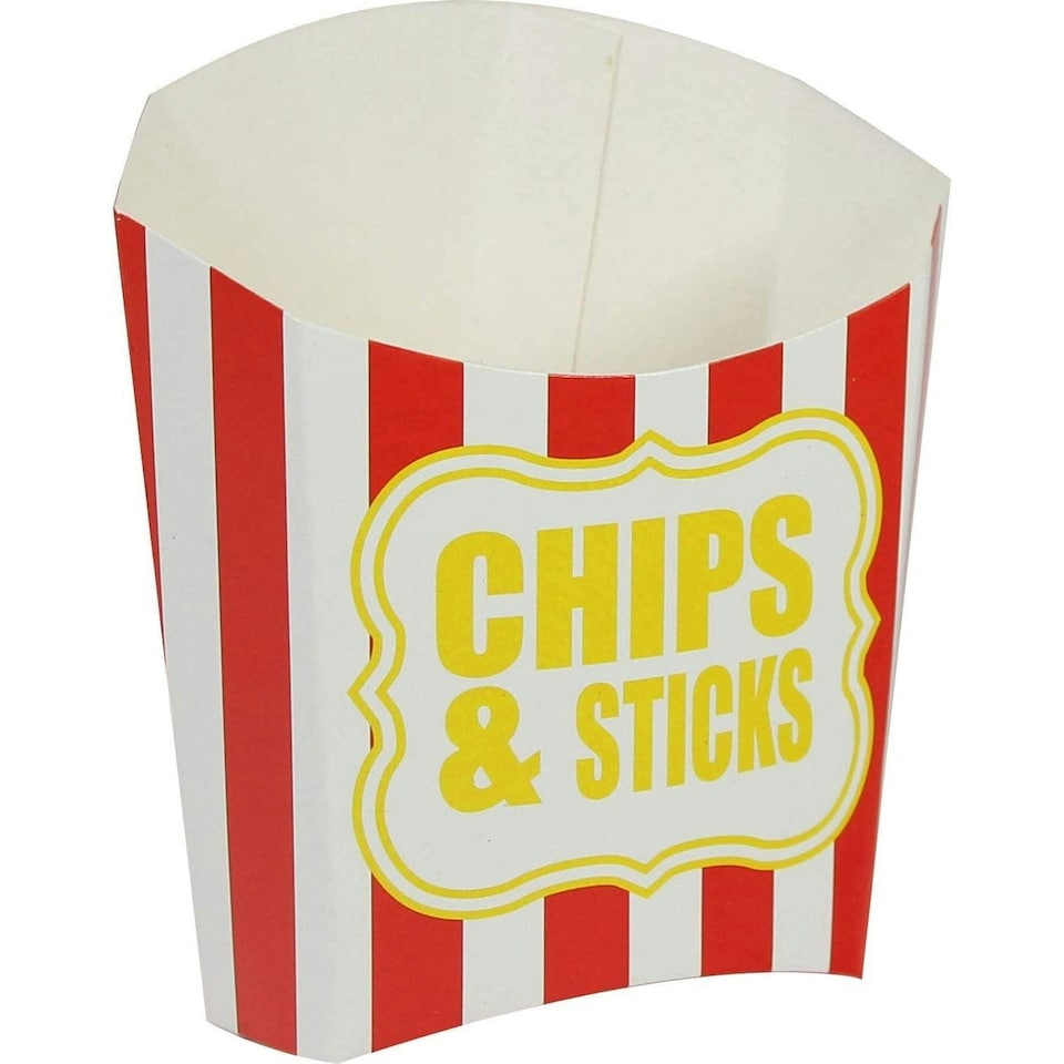 Amscan Chips & Fries Stripe Disposable Container - White/Red/Yellow - One Size