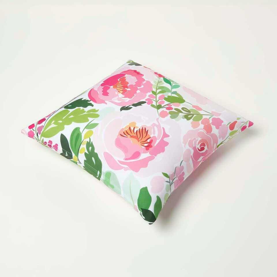 image 1 of Homescapes Pink Peony Outdoor Cushion 45 x 45 cm - Set of 2 Pink