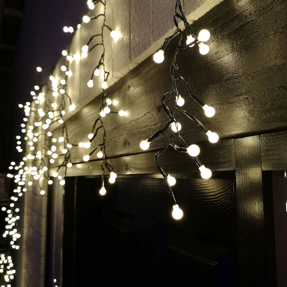 image 1 of 4.8m Multi Function Frosted Warm White LED Cluster Curtain Lights Christmas Decorations with Timer