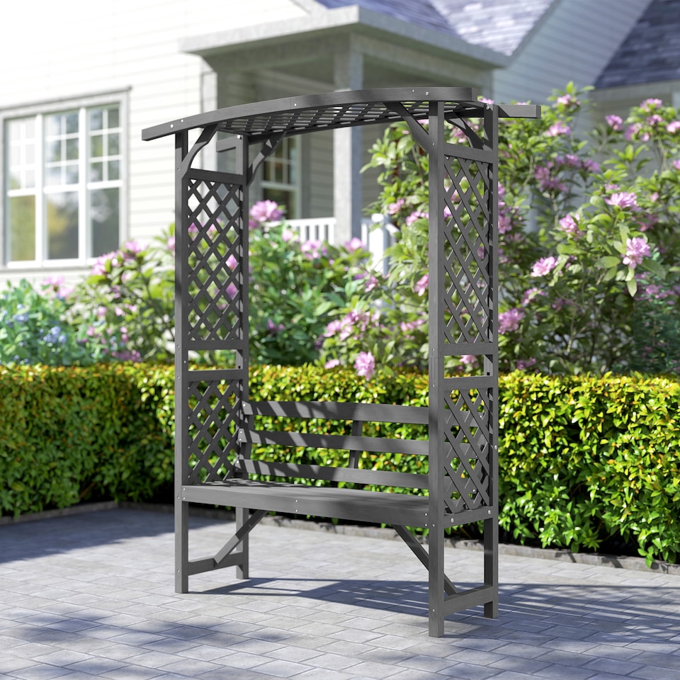 image 1 of Outsunny Garden Bench, Arch Pergola with Natural Wooden Garden Arbour with Seat for VinesClimbing Plants for Outdoor Space, Grey | Grey