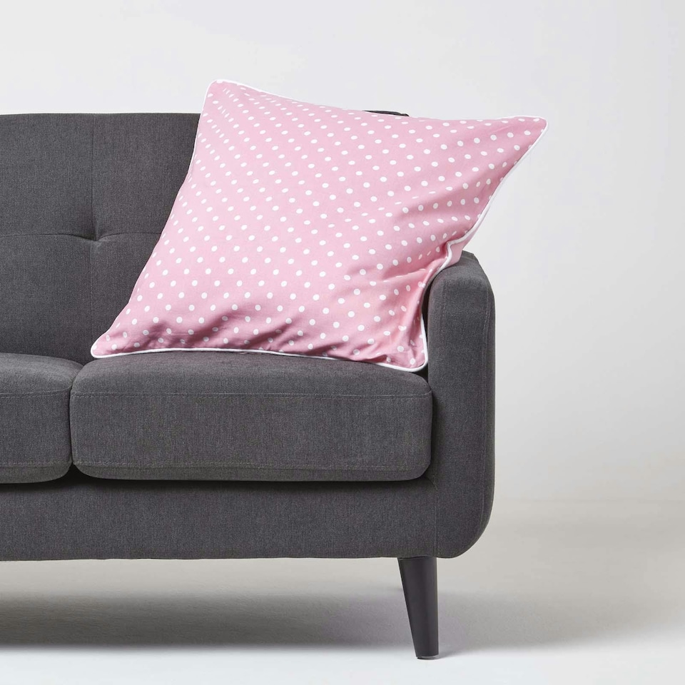 image 1 of Homescapes Cotton Pink Polka Dots Cushion Cover - 60 x 60 cm | Pink | Pink | 60 x 60 cm