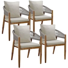 Garden Chair Manacor in a Corded Design with Acacia Wood Frame and Matching Cushions | Grey | greige | One Size | 4