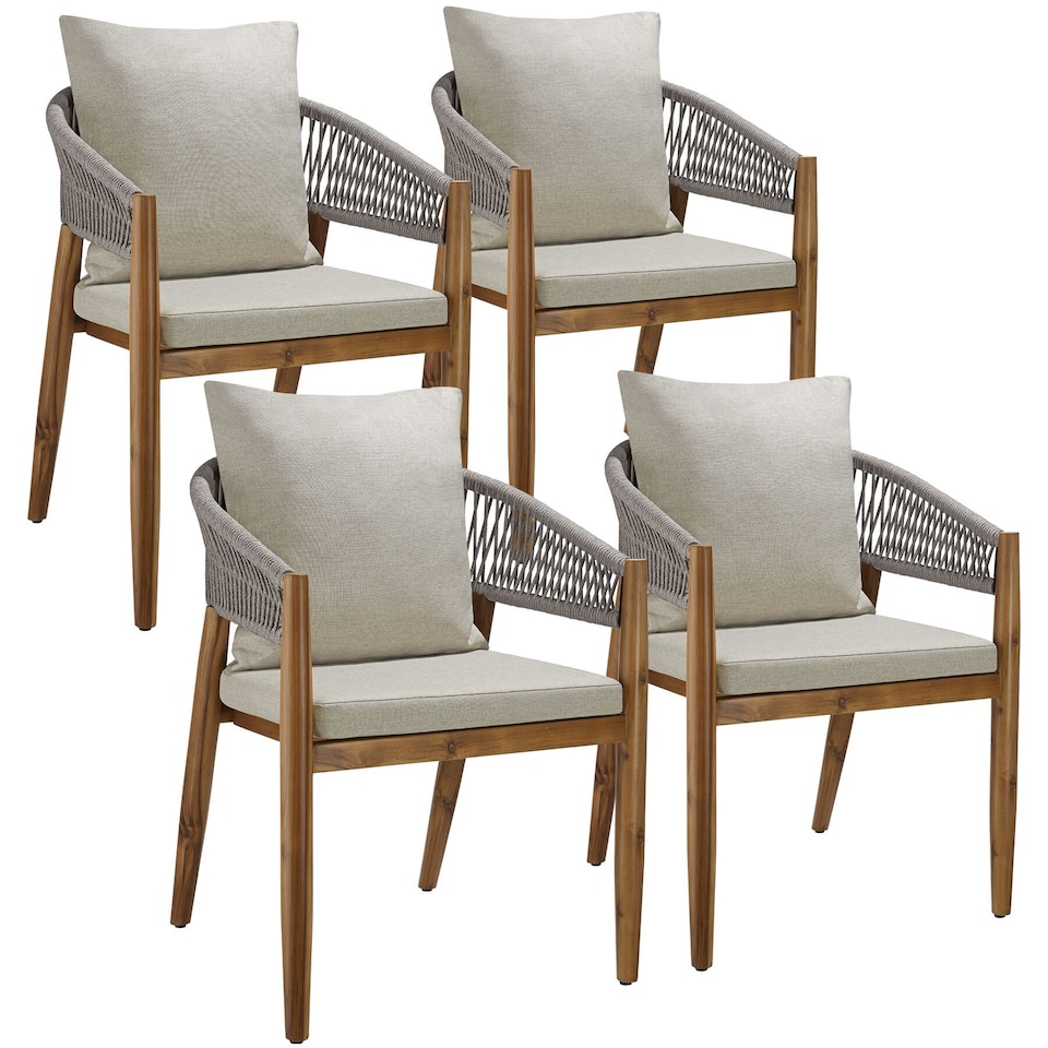 image 1 of Garden Chair Manacor in a Corded Design with Acacia Wood Frame and Matching Cushions | Grey | greige | One Size | 4