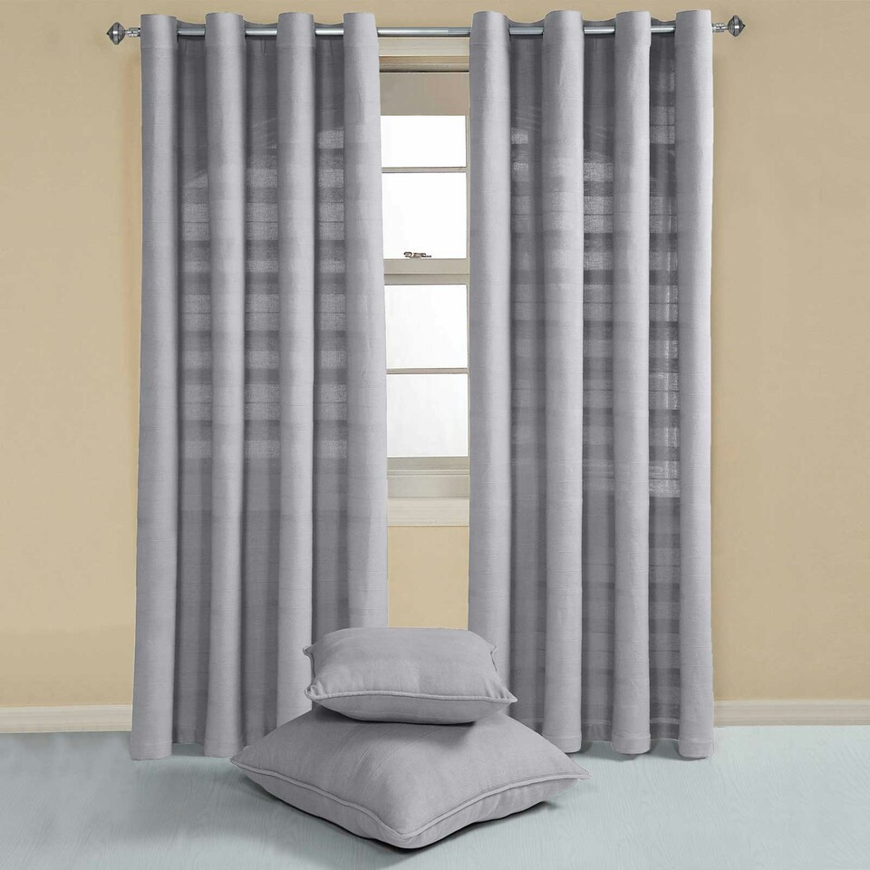 image 1 of Homescapes Cotton Rajput Ribbed Silver Grey Curtain Pair - 66 x 90" Grey