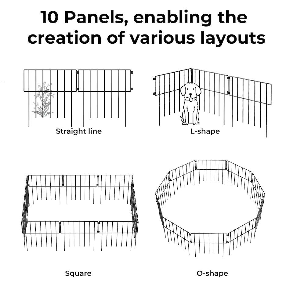 image 1 of Levede 10 Pack Metal Garden Fence Decorative Animal Barrier Outdoor Pet Border | Black