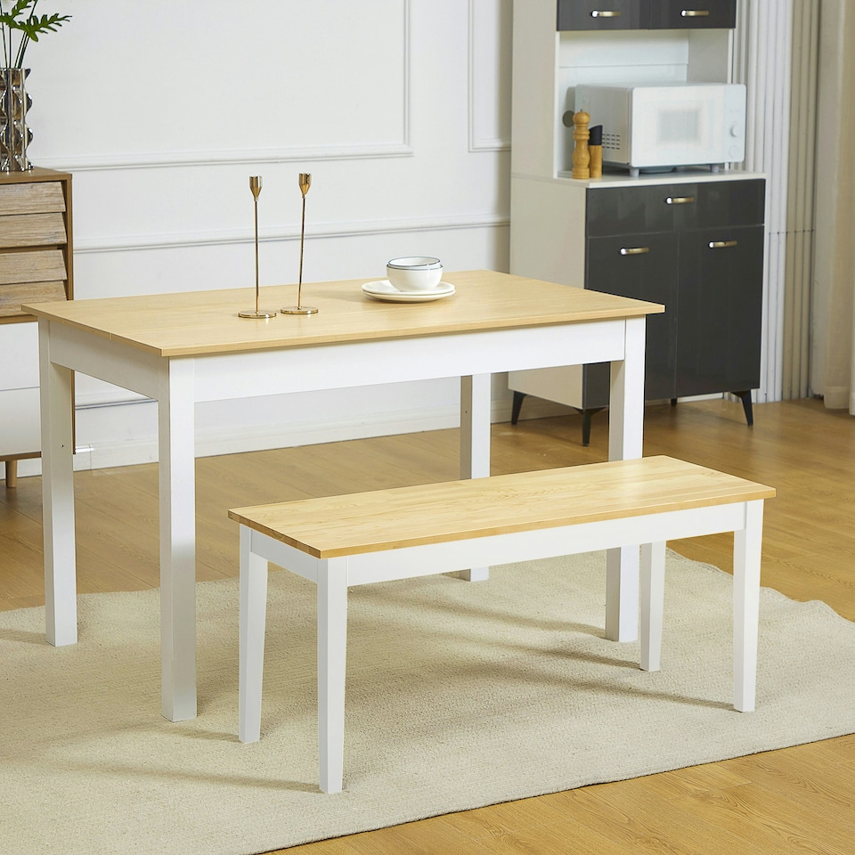 image 1 of HOMCOM Wood Dining Bench Wooden Bench for 2 People, White
