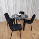 image 1 of Round Black Glass Dining Table Set with 4 Black Velvet Chairs Modern Dining Room Furniture
