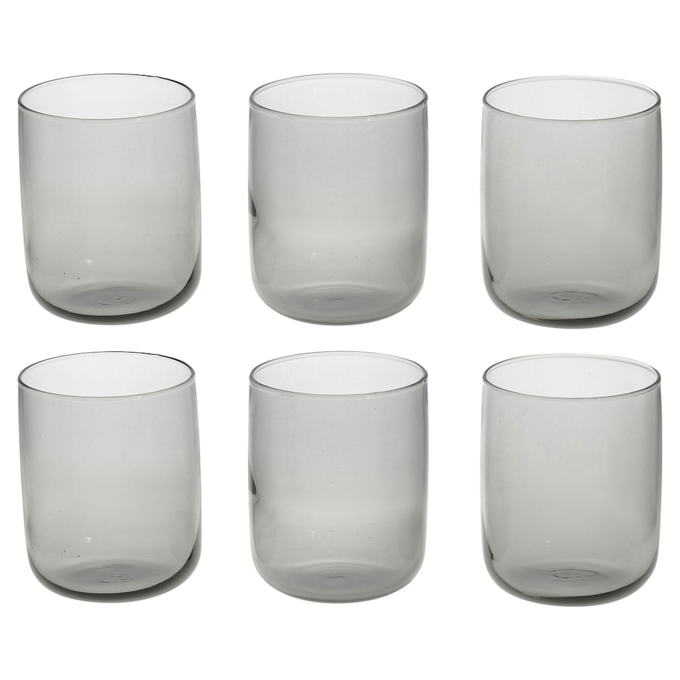 image 1 of Modern Drinking Coloured Glasses Water Dining Juice Tumbler | Clear | Dark Grey 280ml | Set of 6