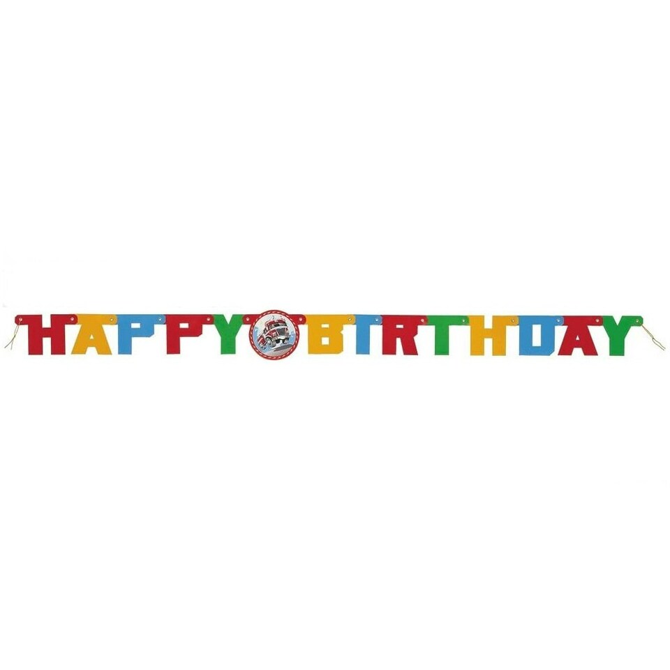 Unique Party Fire Engine Happy Birthday Banner - Multicoloured - One Size