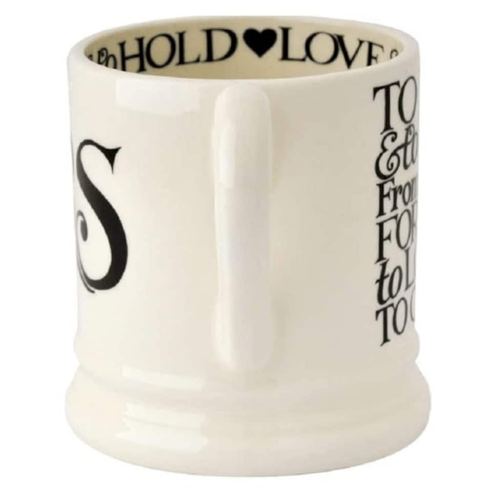 image 1 of Mug Set: 2 x 300ml Emma Bridgewater Black Toast Mrs & Mrs 1/2 Pint Mugs, Ceramic White