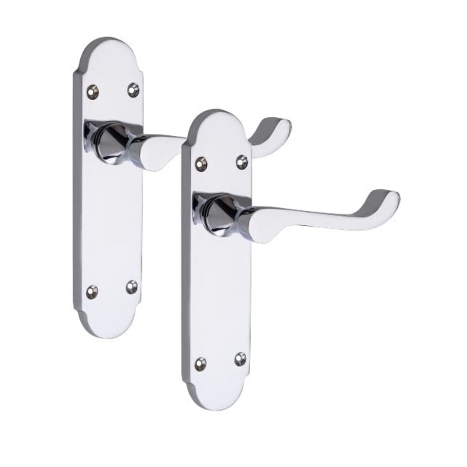 image 1 of Golden Grace 4 Sets Victorian Epsom Design Scroll Door Handles Latch in Polished Chrome with 1 Pair of 3" Ball Bearing Hinges & Latches Pack - 168mm x 40mm | Chrome | 4 Set