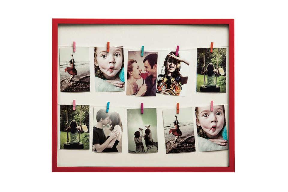 image 1 of Deep Red 10 Peg Washing Line Photo Frame,Picture Display Frame,Glass Covered Image Holder,Collage Frame | Red | One Size