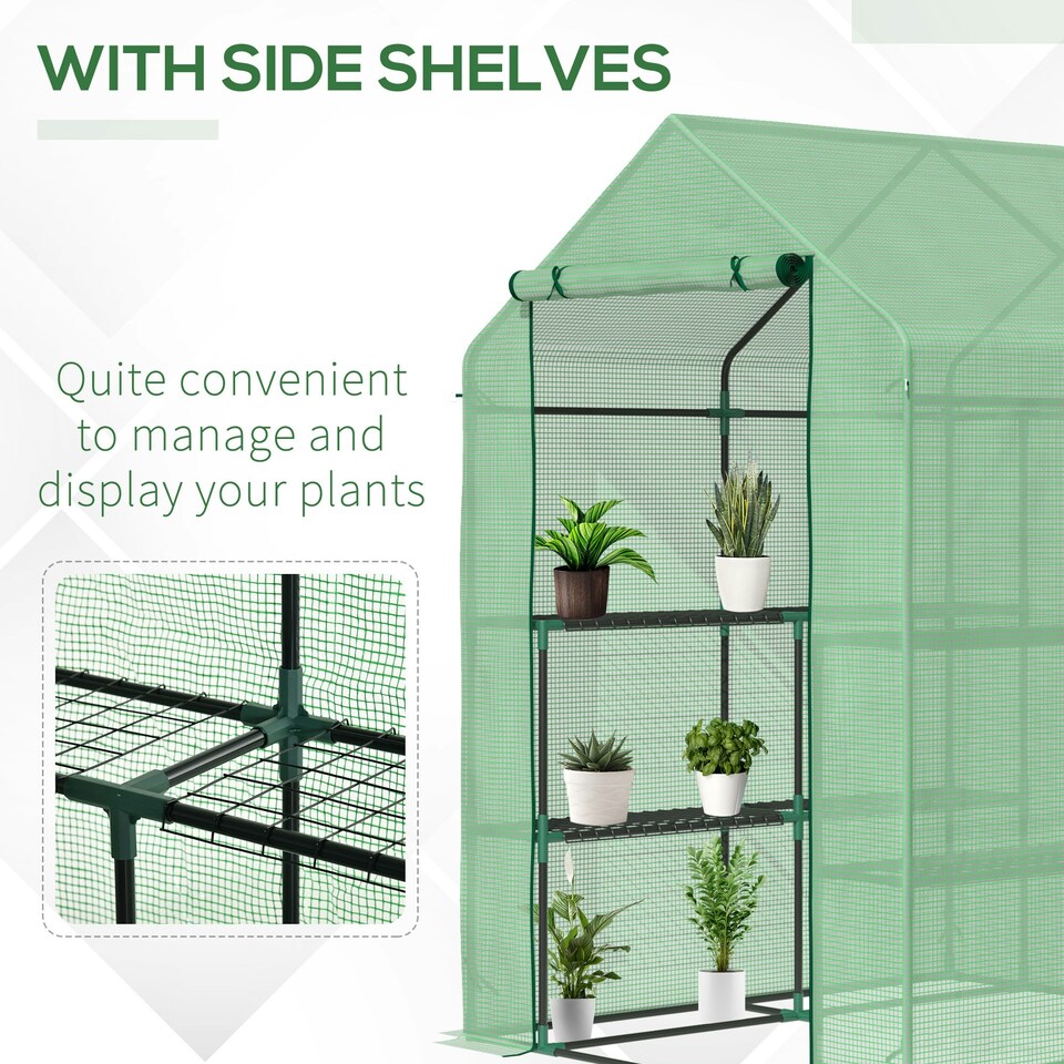 image 1 of Outsunny Walk in Garden Greenhouse Outdoor Grow House w/ Shelves, 143x138x190cm