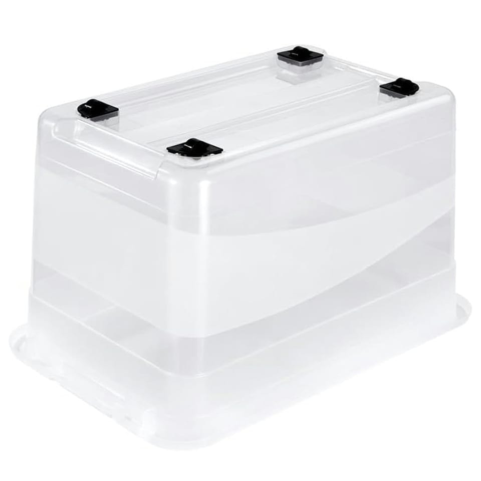 image 1 of Keeeper Crystal Box 52 Litre with Lid and Caster Wheels - Transparent