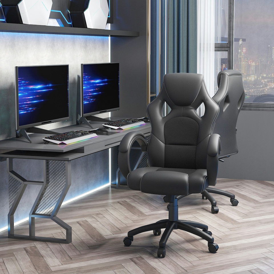 image 1 of Vinsetto Racing Gaming Chair, PU Leather Swivel Office Gamer Chair Black