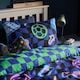 image 2 of OHS Kids Neon Checkerboard Bedding Set Duvet Cover with Pillowcase | Blue | Blue | Single