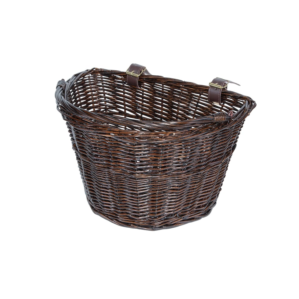 image 1 of Wickerfield Natural Wicker Bicycle Handlebar Basket with Faux Leather Straps, Front Bike Shopping Basket (Honey/Brown)