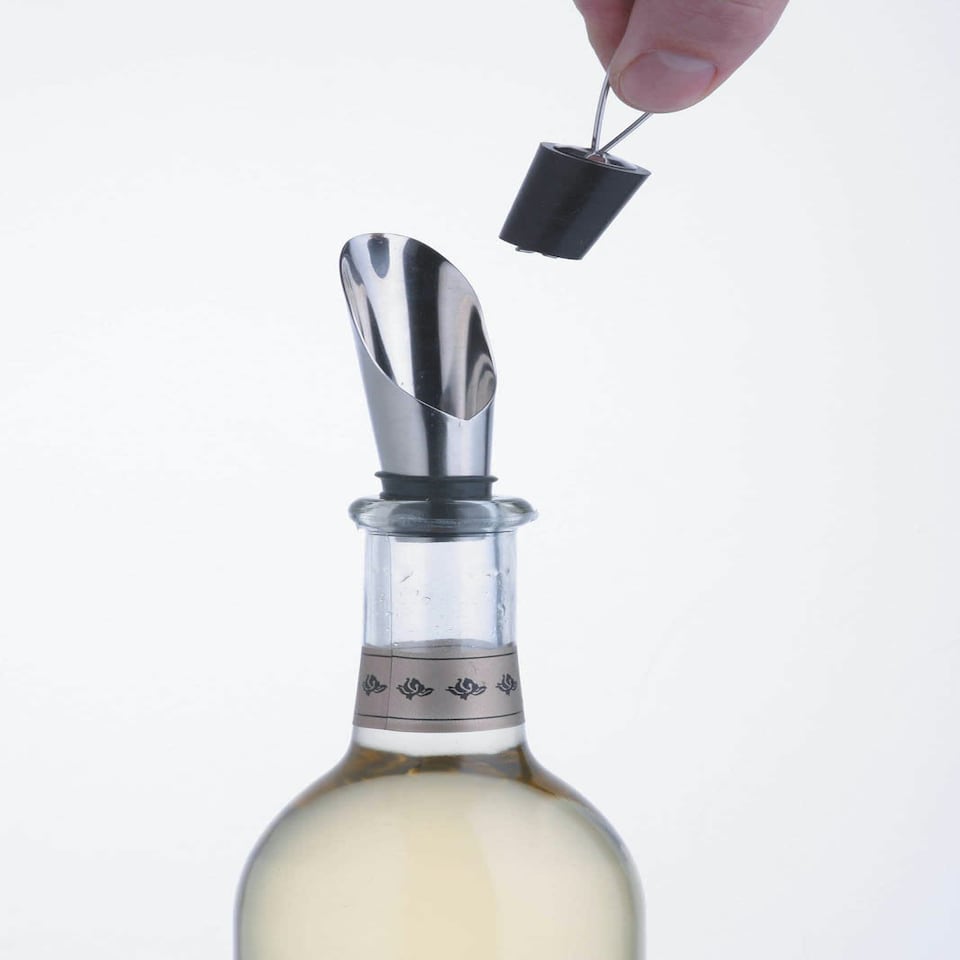 image 1 of BarCraft Stainless Steel Wine Pourer with Stopper