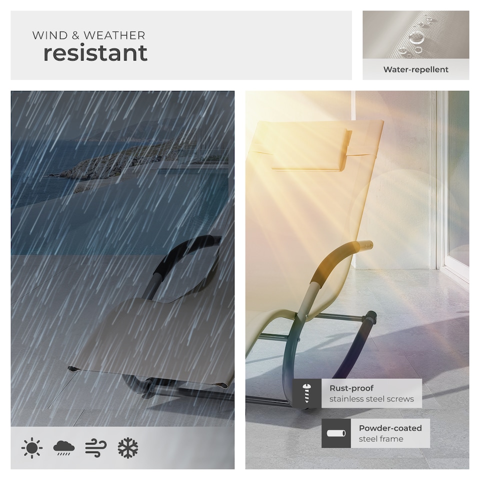 image 1 of Sun Lounger Taya with a Modern Design, Rocking Function and Breathable Surface | Cream | beige | 1