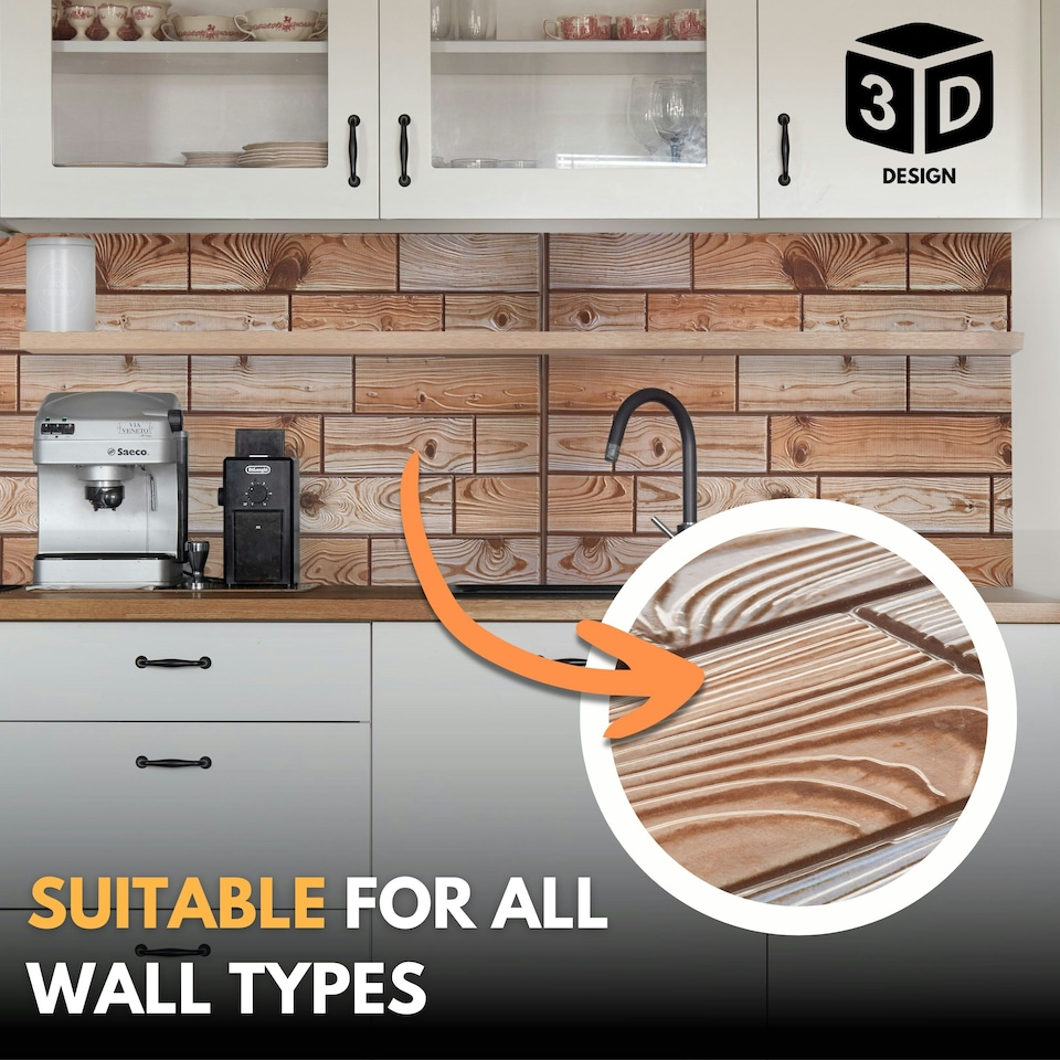image 1 of NOVECRAFTO Faux Wood Wall Panels – 6 PVC Sheets, Covers 2.76 sqm (29.76 sq ft), 96x48cm Each – Natural Oak Wood Effect Cladding, Moisture Resistant