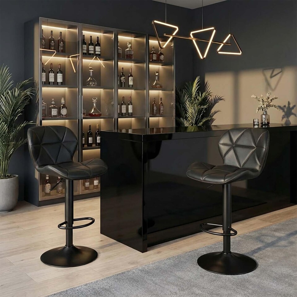 image 1 of Alivio Adjustable Swivel Bar Stool with Backrest & Footrest (Set of 2, Black)