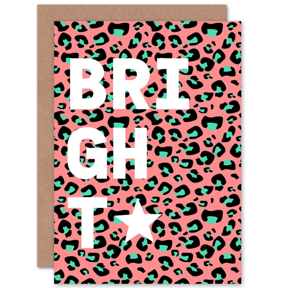 image 1 of Coral Green Bright Words Leopard Quote Card