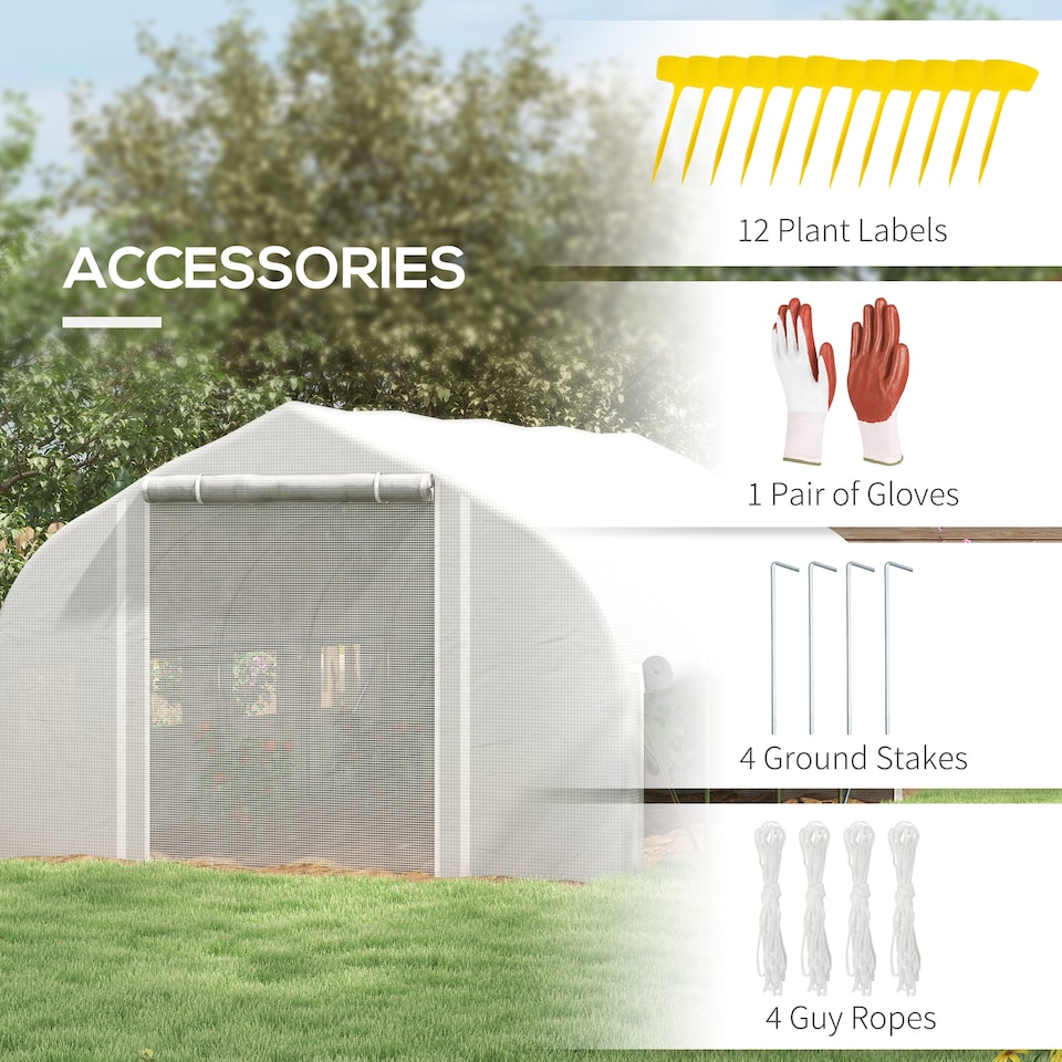 image 1 of Outsunny 4 x 3(m) Walk-in Tunnel Greenhouse, Roll Up Sidewalls, Mesh Door