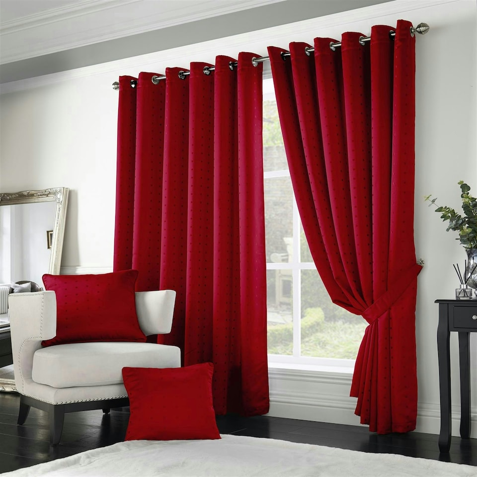 image 1 of Adison Lined Ring Top Eyelet Curtains - 229cm x 229cm - Red
