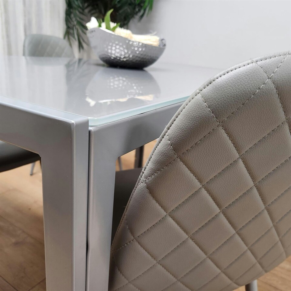 image 1 of Glass Dining table and 4 grey leather chairs Grey Glass Table And 4 Chairs kitchen dining room furniture Grey