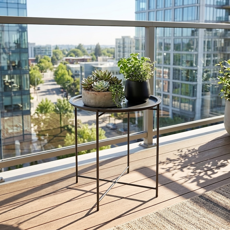 image 1 of Outsunny 46cm Round Garden Table Side Table with Removable Tray, Black
