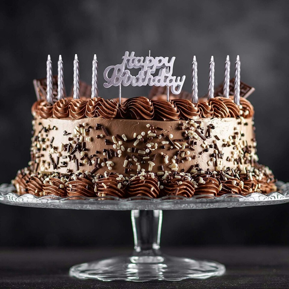 image 1 of 10Pcs Silver Candles - Birthday Cake Topper Silver