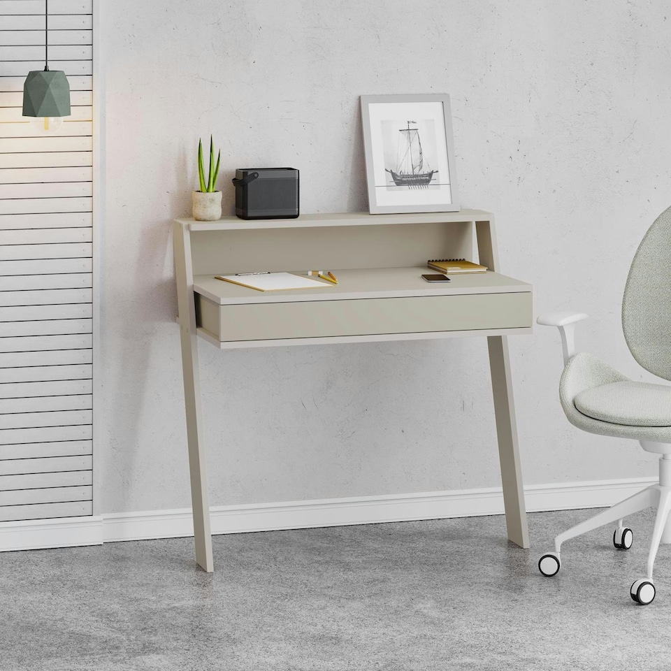 image 1 of Cowork Modern Desk Sandstone Wall Mounted With Drawer 94cm Wide Grey