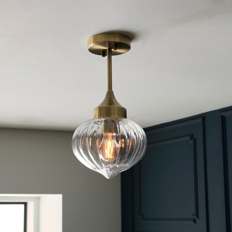 image 1 of Addington Classic Semi Flush Light Polished Nickel, Clear Ribbed Glass Shade