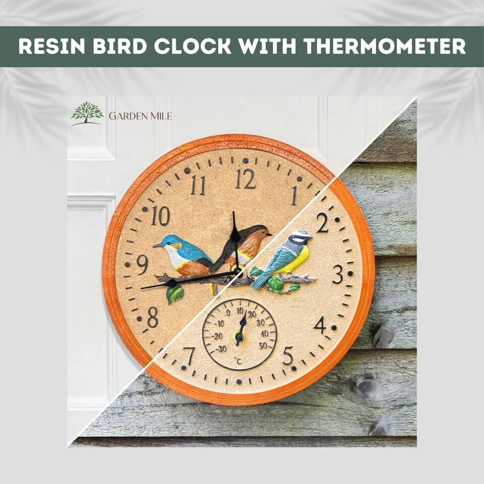 image 1 of Marco Paul 30cm Multicoloured Bird Design Clock and Thermometer Multi