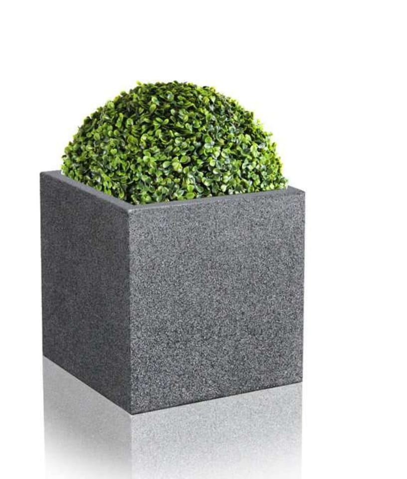 image 1 of Primrose Black Cube Planter Poly-Terrazzo Dark Grey Outdoor Patio Garden 52cm