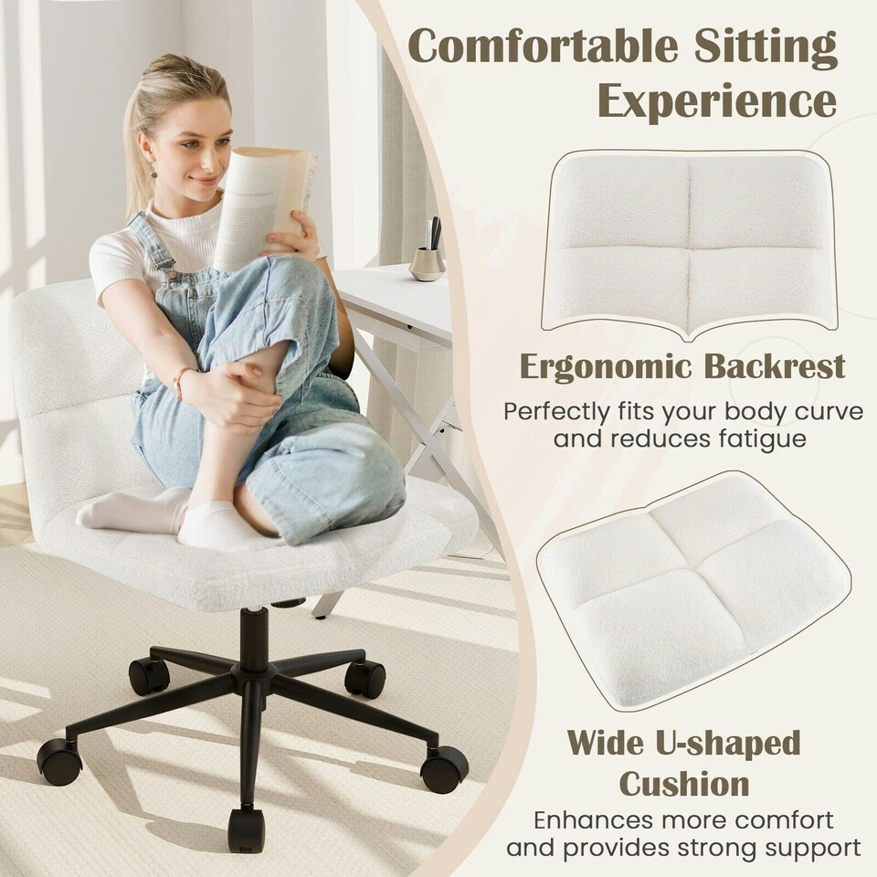 image 1 of COSTWAY Modern Office Chair Upholstered Criss Cross Chair Beige White