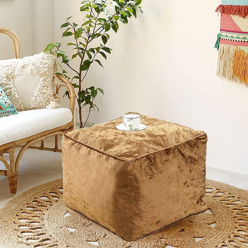 image 1 of Brown Crushed Velvet Bean Bag Pouffe Foot Rest