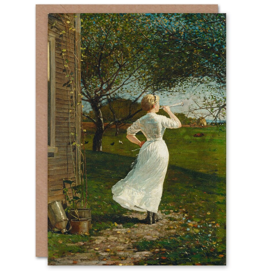 image 1 of Winslow Homer Art Card Blowing the Dinner Horn Oil Painting