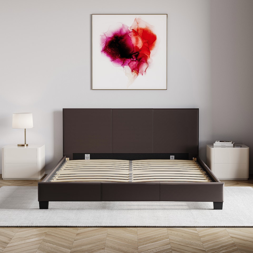 image 1 of Vida Designs Lisbon 4ft6 Double Bed Faux Leather, Brown, 135 x 190cm