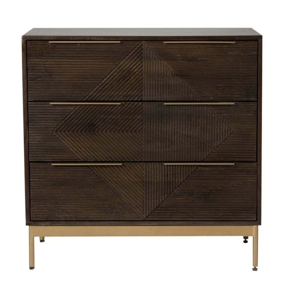 image 1 of Zaine Carving 3 Drawer Chest - Mango Wood - L40 x W81.5 x H80.5 cm - Dark Finish - Assembly Required