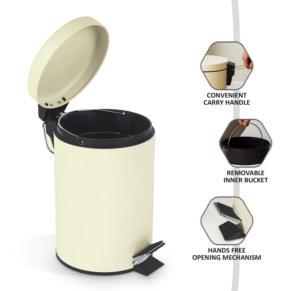 image 1 of Small Stainless Steel 3 Ltr Pedal Bin Kitchen Bathroom Toilet Rubbish, Cream | Cream