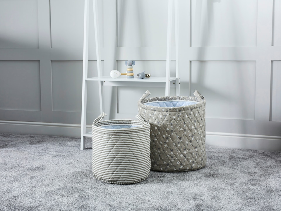 image 1 of Quilted Storage Baskets – Pack of 2 Stylish Cotton Baskets for Toys, Nursery, Bedroom & Living Room Organisation (Cosmic Aura)