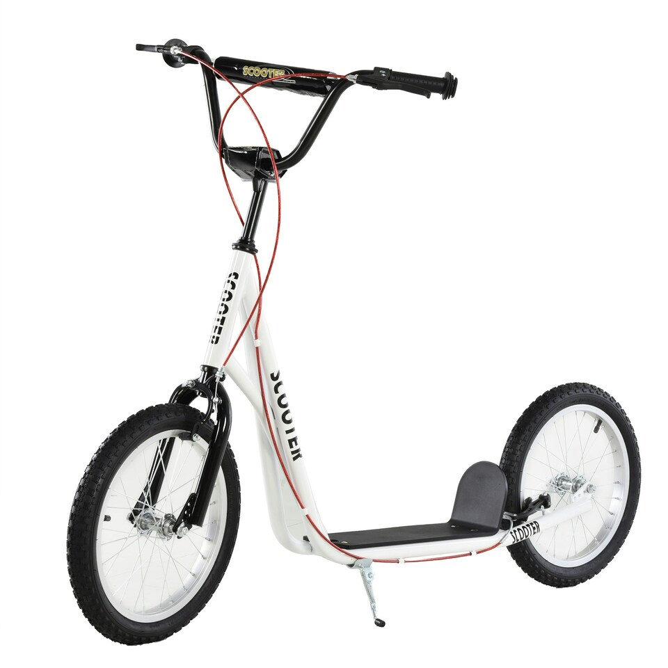 image 1 of HOMCOM 90-96cm Kids Kick Scooter w/ Adjustable Handlebar Inflatable Wheels White