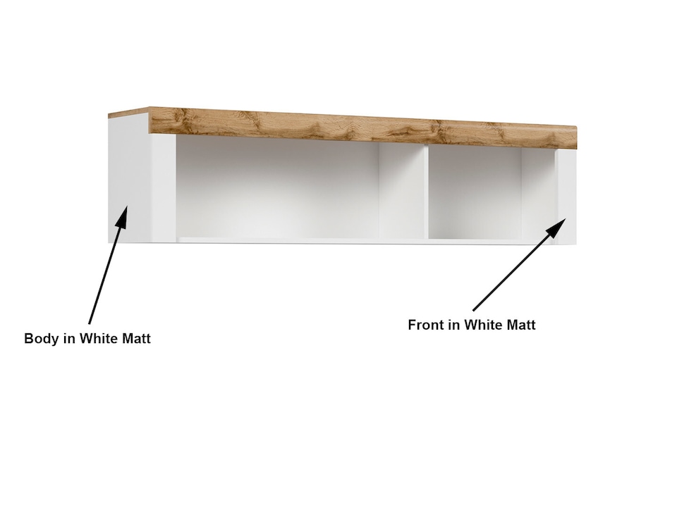 image 1 of Wall Shelf Cabinet Display Storage Open Panel Unit White Gloss Oak Effect Holten