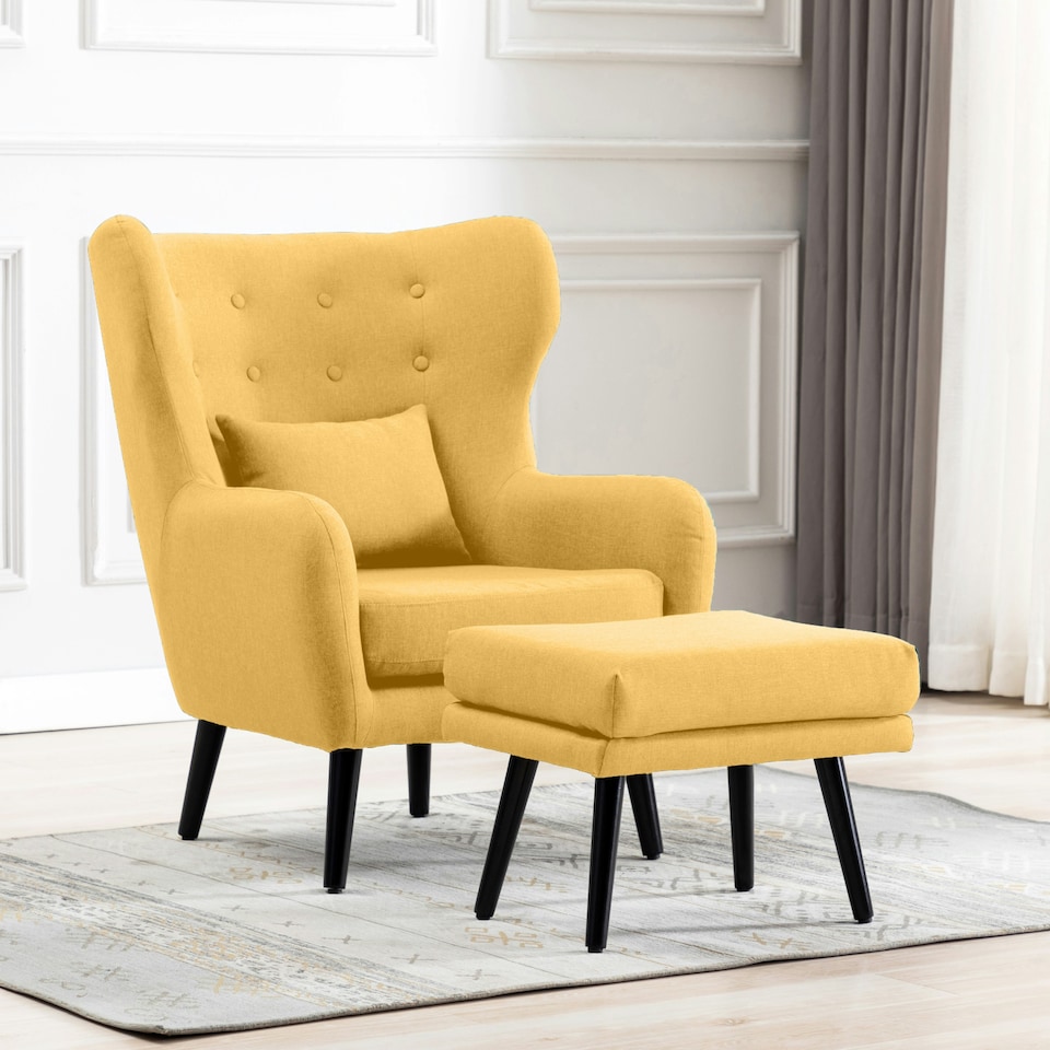 image 1 of Winslow Wing Back Fabric Occasional Button Back Modern Accent Armchair (Mustard)
