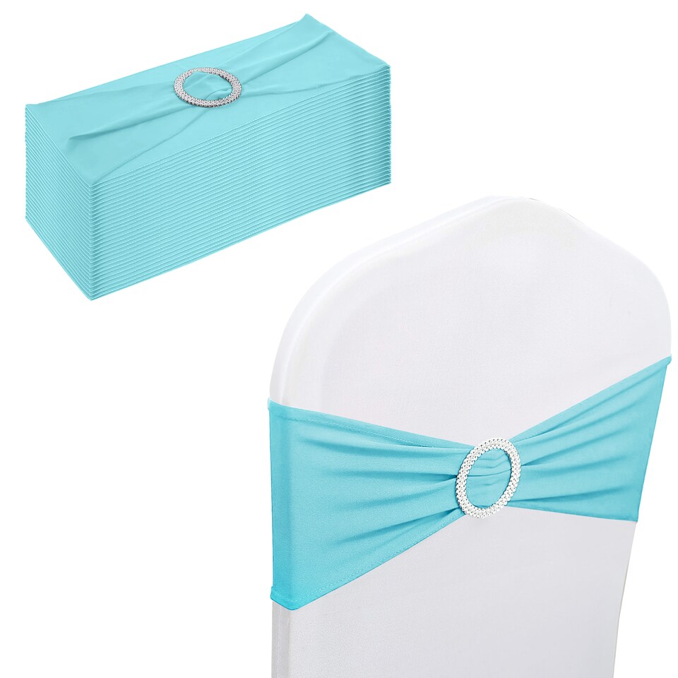 image 1 of 13"x5" Spandex Chair Bands with Slider Buckle, Elastic Chair Sash - 10pcs