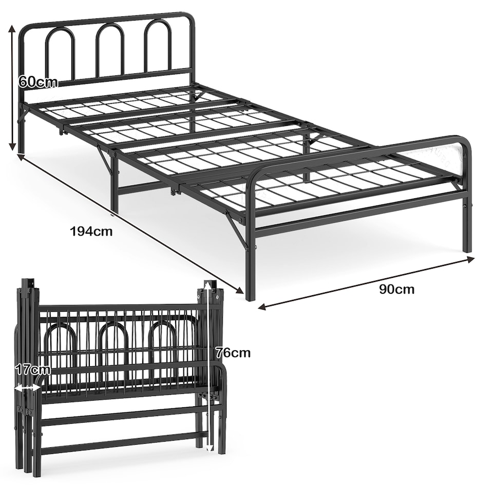 image 1 of COSTWAY Foldable Bed Frame Portable Folding Bed with Headboard   Footboard Black
