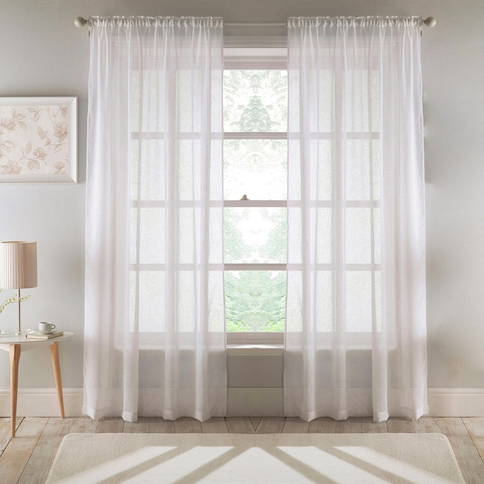 image 1 of Pair of Eden White 100% Recycled Voile Panels 137 cm (54 inch) Rod Pocket Panels for Bedroom and Living Room