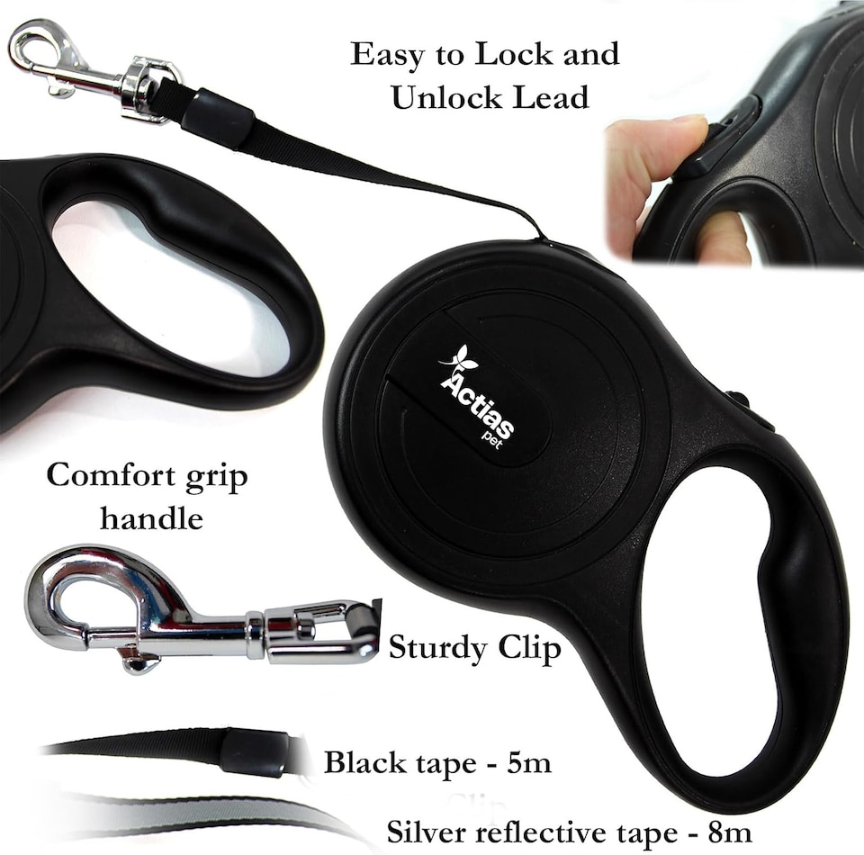image 1 of Actiaspet Retractable Dog Lead Training Pet Leash 8m Max 50kgs Extendable (Black)